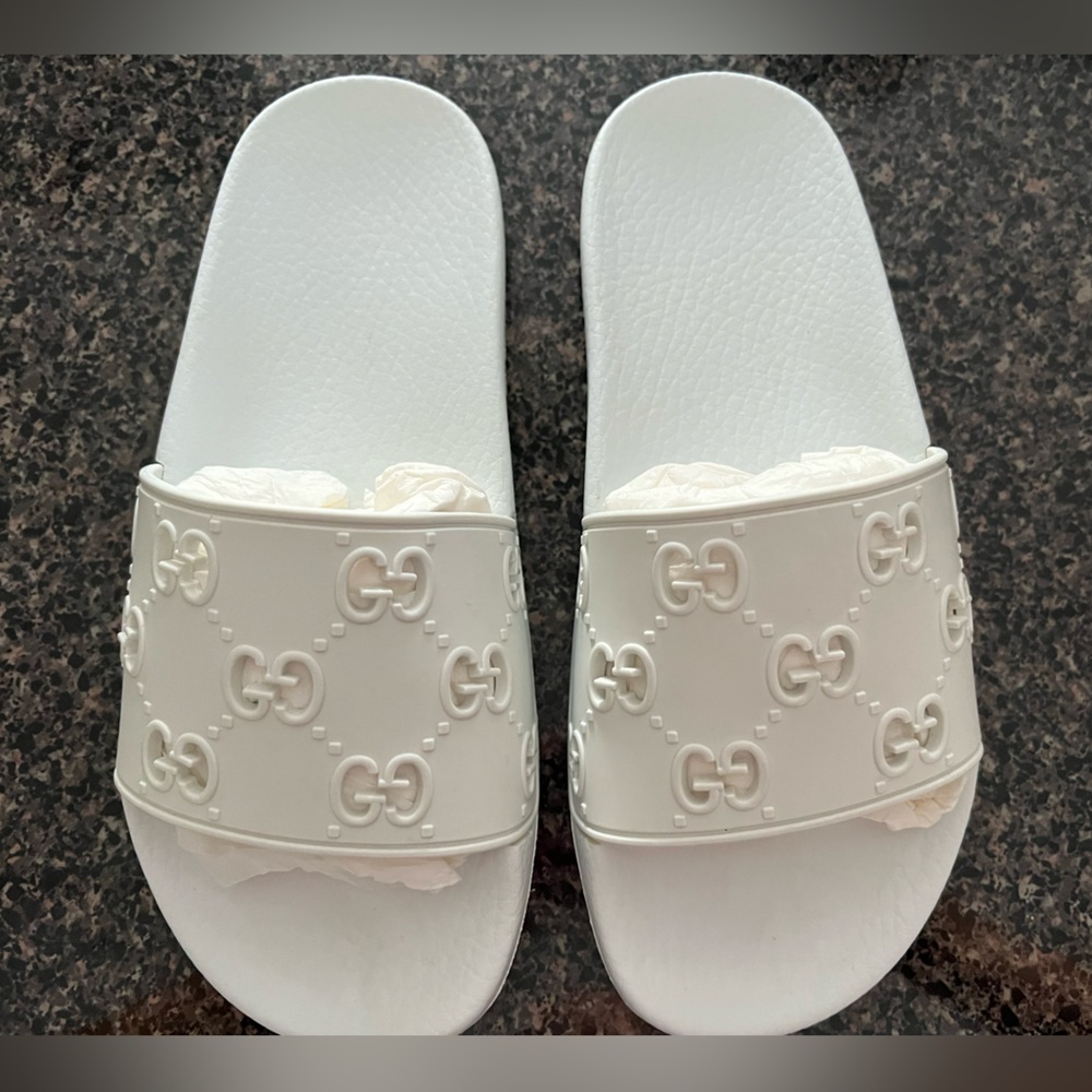 White Rubber Gucci Slides